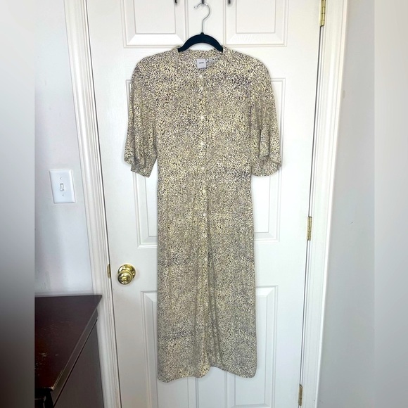 ICHI Puff Sleeve Button Front animal Print Midi Dress Black yellow | 38/M - Picture 13 of 13